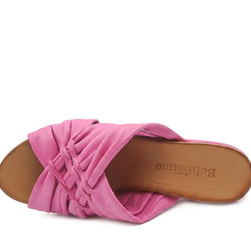 Bellissimo Leather Peep Toe Mule Sandals - Pink