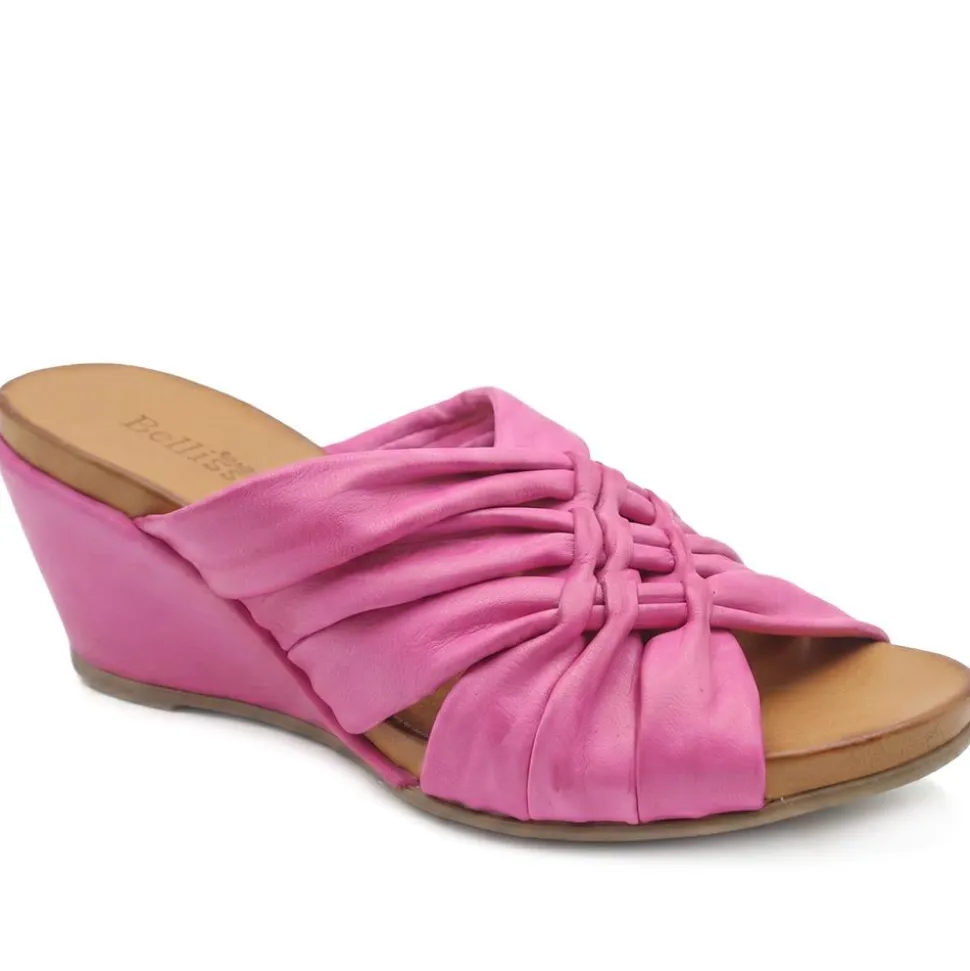 Bellissimo Leather Peep Toe Mule Sandals - Pink