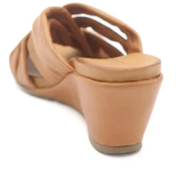 Bellissimo Leather Peep Toe Mule Sandals - Tan