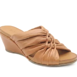 Bellissimo Leather Peep Toe Mule Sandals - Tan