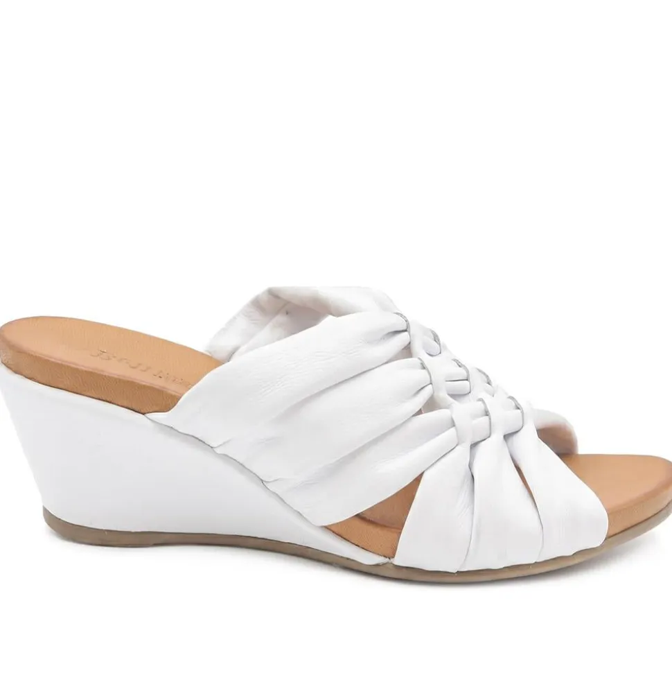 Bellissimo Leather Peep Toe Mule Sandals - White