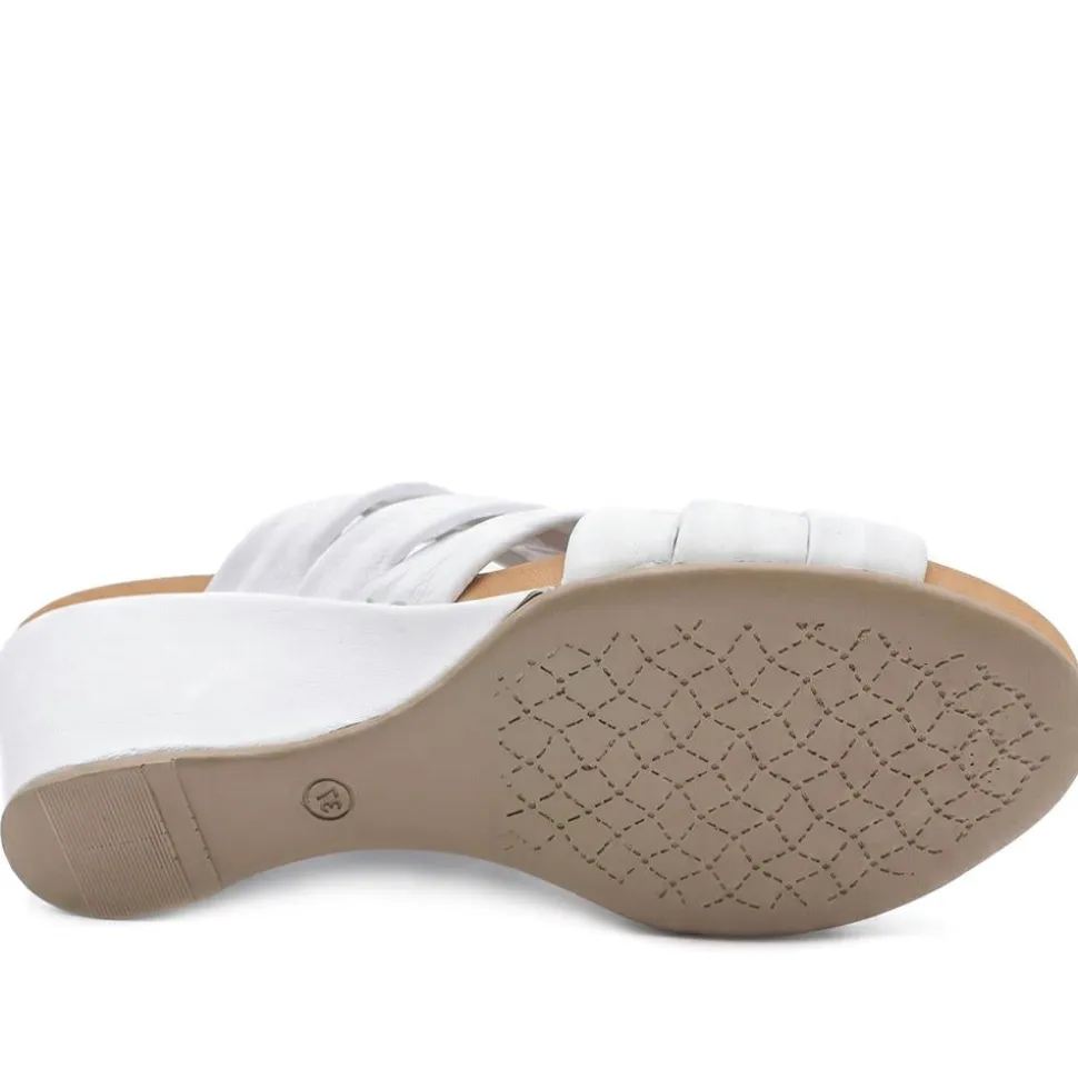 Bellissimo Leather Peep Toe Mule Sandals - White