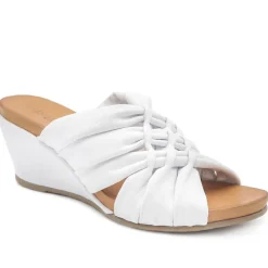 Bellissimo Leather Peep Toe Mule Sandals - White