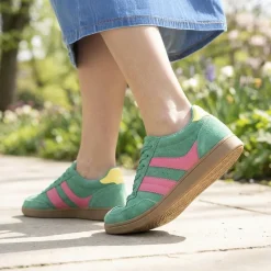 Bellissimo Leather Striped Lace Up Trainers - Green-Pink
