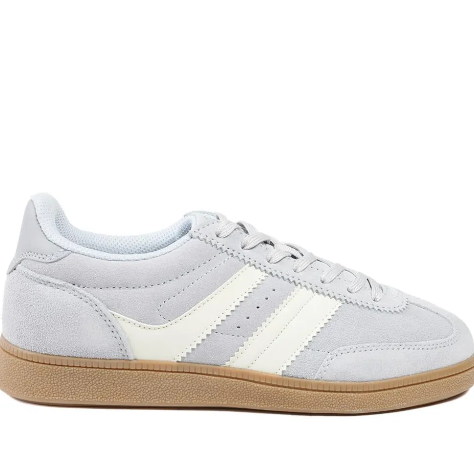 Bellissimo Leather Striped Lace Up Trainers - Light Blue