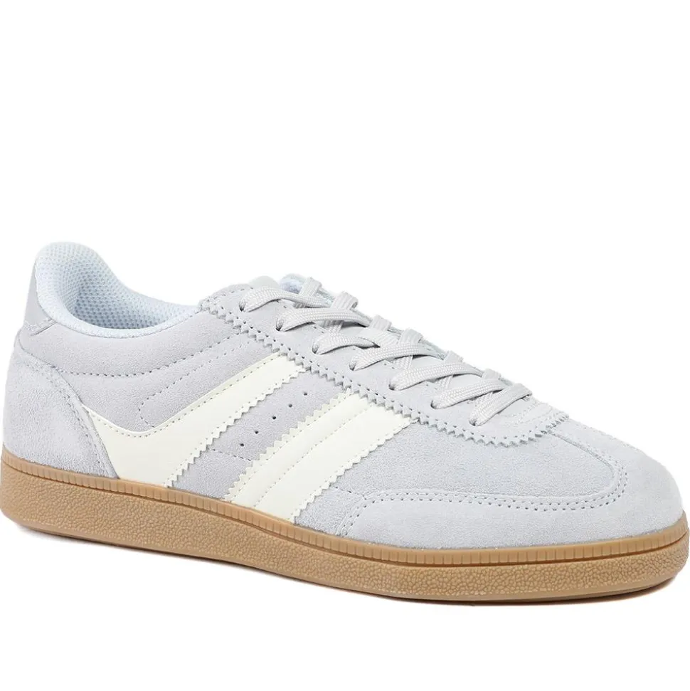 Bellissimo Leather Striped Lace Up Trainers - Light Blue