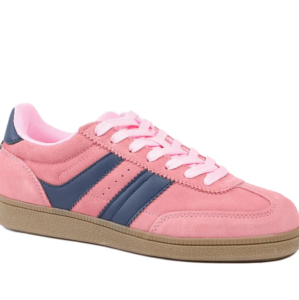 Bellissimo Leather Striped Lace Up Trainers - Pink