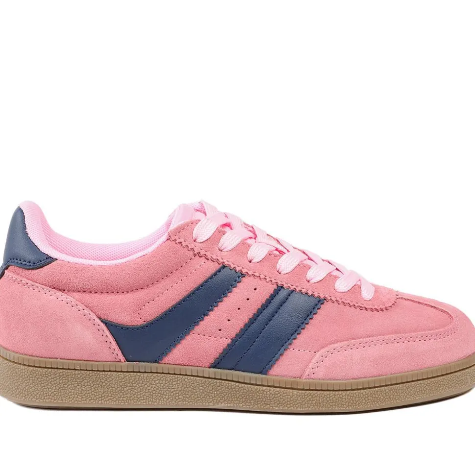 Bellissimo Leather Striped Lace Up Trainers - Pink