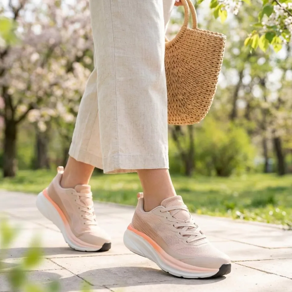 Bellissimo Memory Foam Lace Up Trainers - Beige