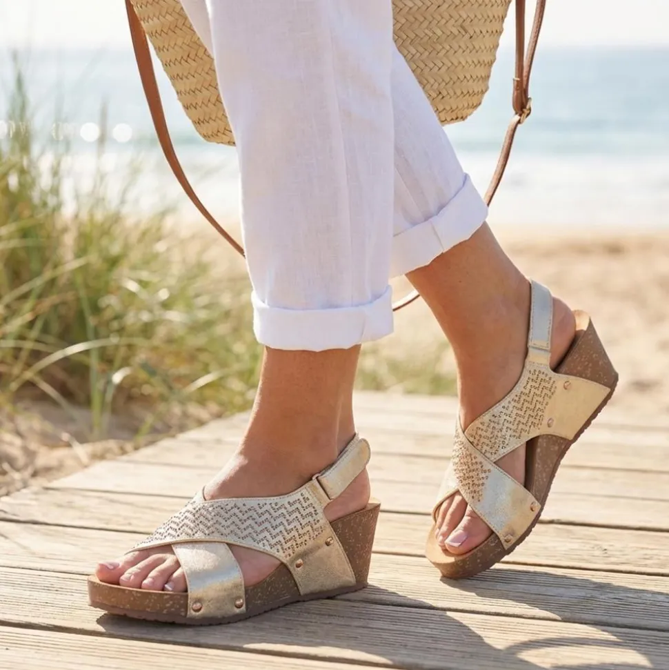 Bellissimo Wide Fit Slingback Sandals - Soft Gold