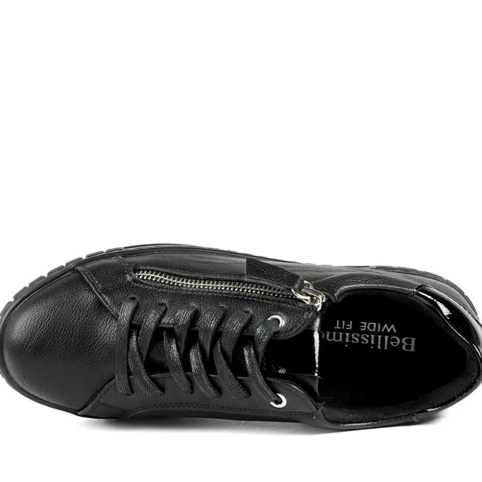 Bellissimo Wide Fit Zip & Lace Trainers - Black