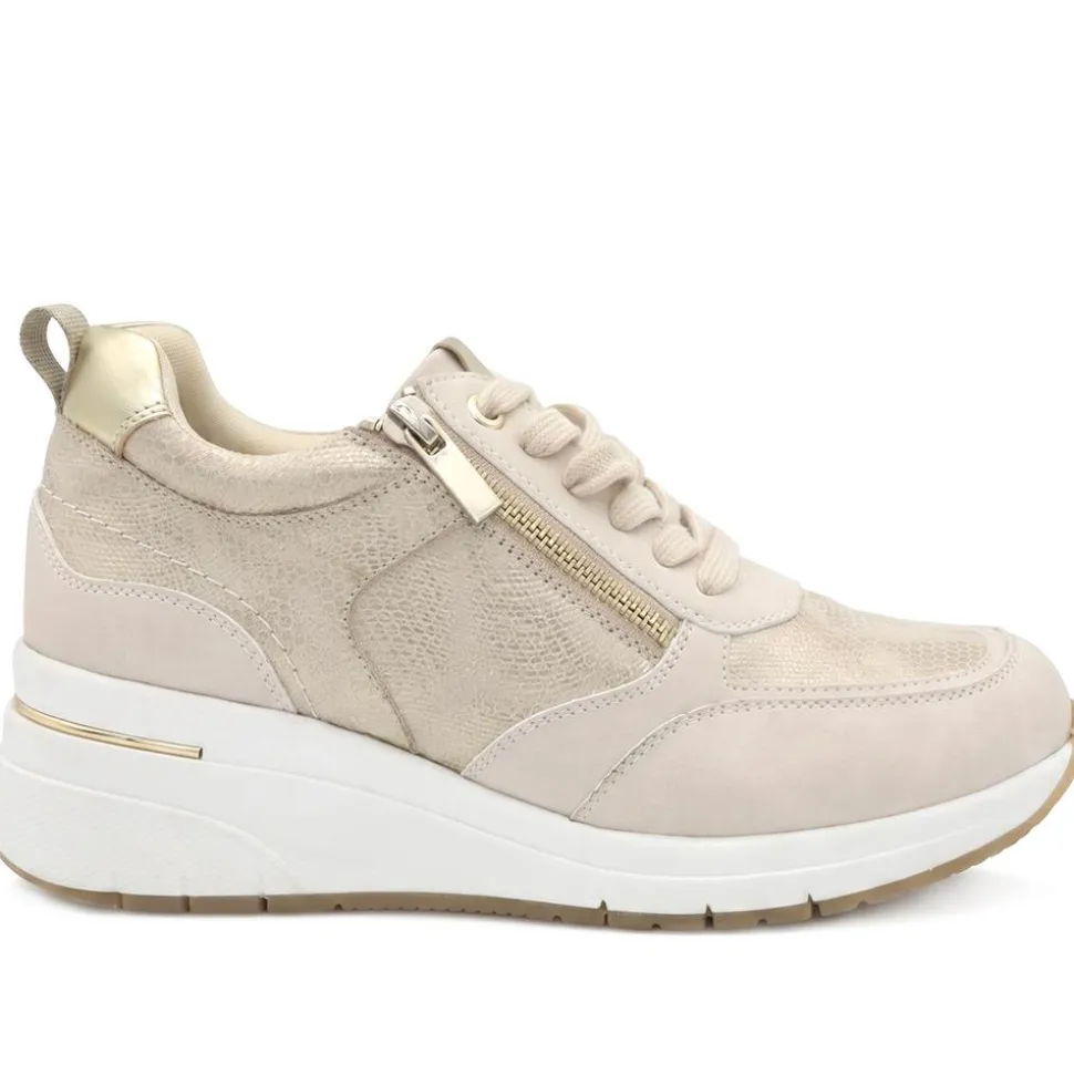 Bellissimo Wide Fit Zip & Lace Trainers - Gold