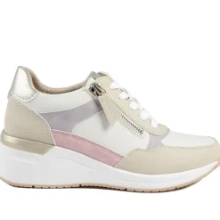 Bellissimo Zip & Lace Wedged Trainers - Beige Multi