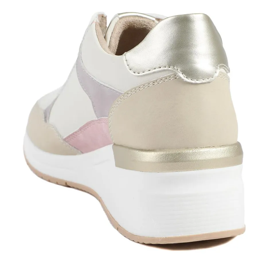 Bellissimo Zip & Lace Wedged Trainers - Beige Multi