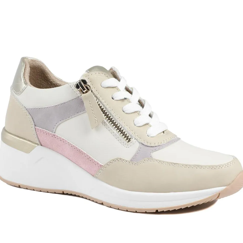 Bellissimo Zip & Lace Wedged Trainers - Beige Multi