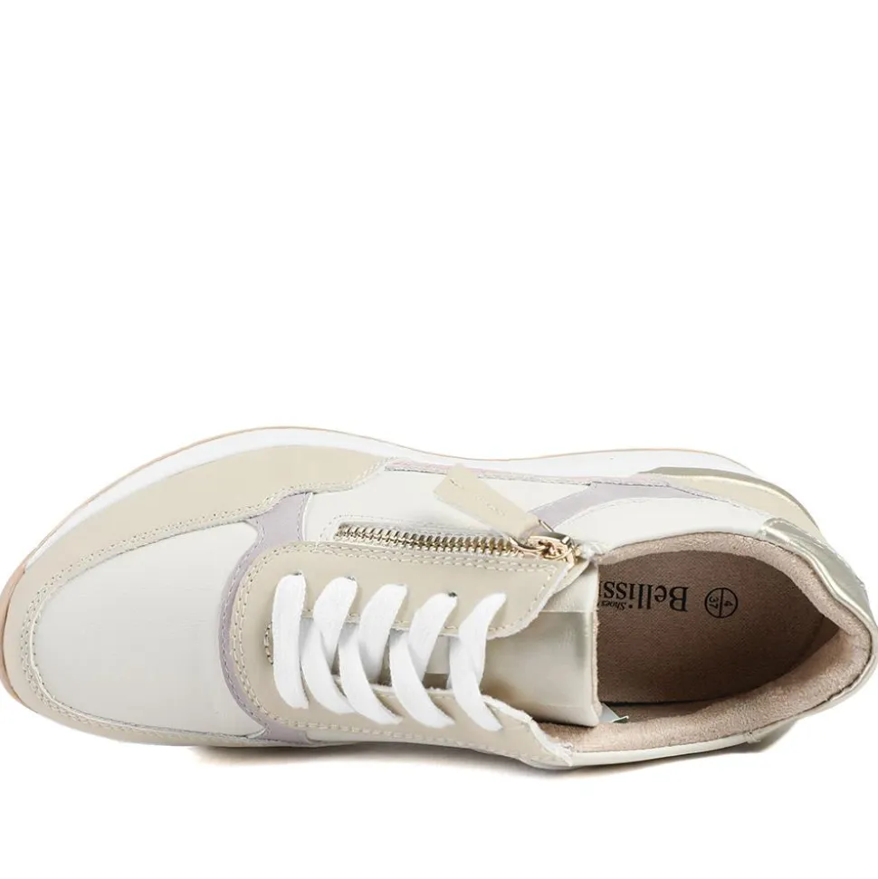 Bellissimo Zip & Lace Wedged Trainers - Beige Multi