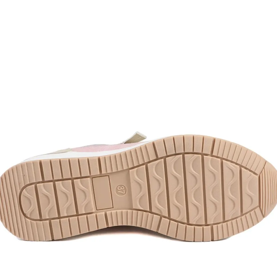 Bellissimo Zip & Lace Wedged Trainers - Beige Multi