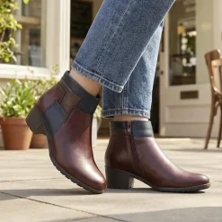 Block Heel Ankle Boots With Inside Zip - Burgundy Multi