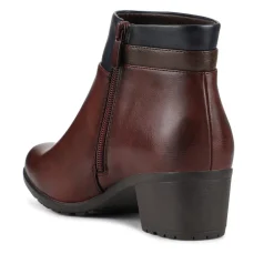 Block Heel Ankle Boots With Inside Zip - Burgundy Multi