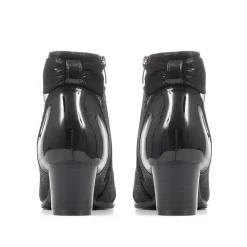 Block-Heeled Ankle Boots - Black-Black Patent