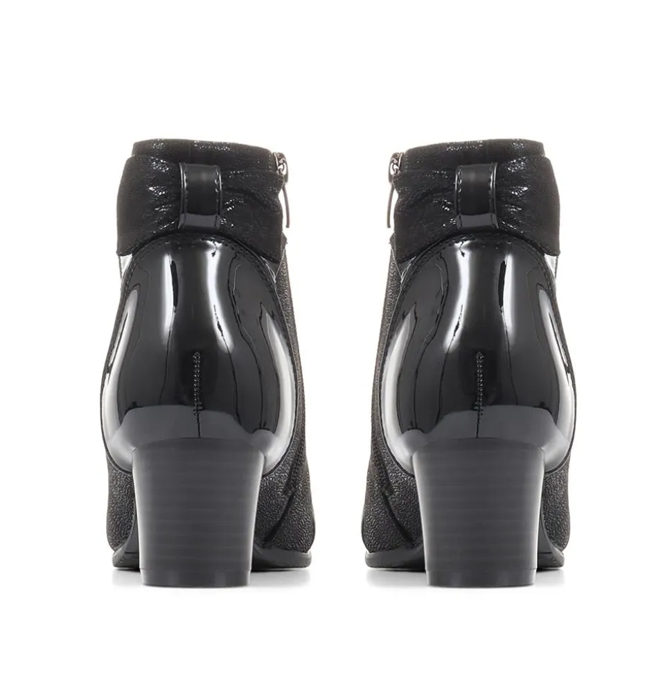 Block-Heeled Ankle Boots - Black-Black Patent