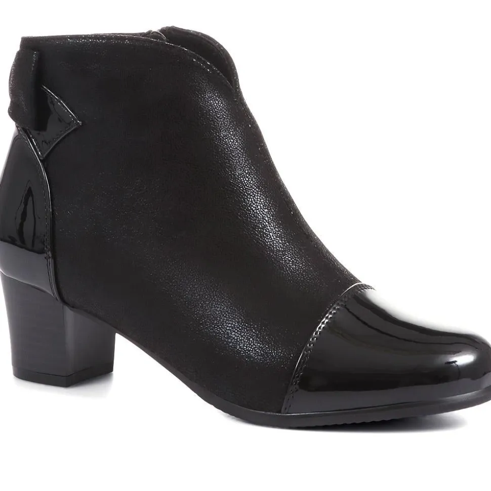 Block-Heeled Ankle Boots - Black-Black Patent
