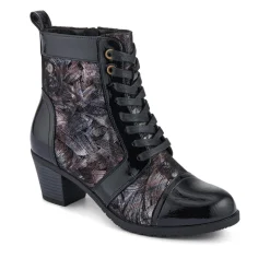 Block-Heeled Ankle Boots - Black Multi