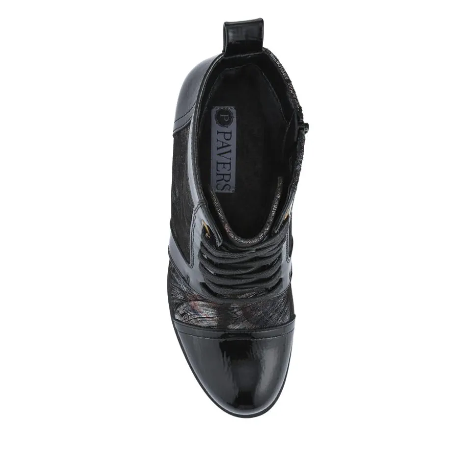 Block-Heeled Ankle Boots - Black Multi