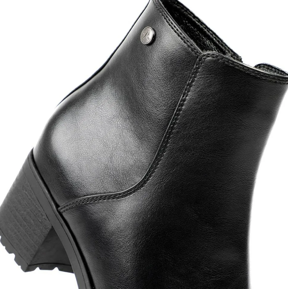 Block-Heeled Ankle Boots - Black Pu