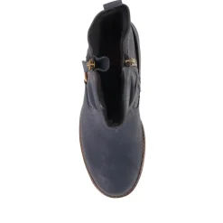 Block-Heeled Ankle Boots - Navy