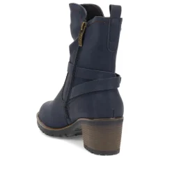 Block-Heeled Ankle Boots - Navy