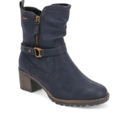 Block-Heeled Ankle Boots - Navy