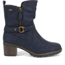 Block-Heeled Ankle Boots - Navy