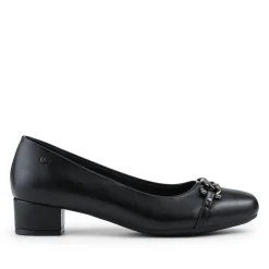 Block Heeled Chain Embellished Pumps - Black