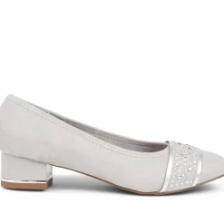 Block Heeled Court Shoes - Light Grey