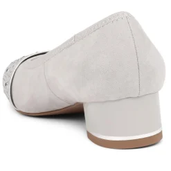 Block Heeled Court Shoes - Light Grey