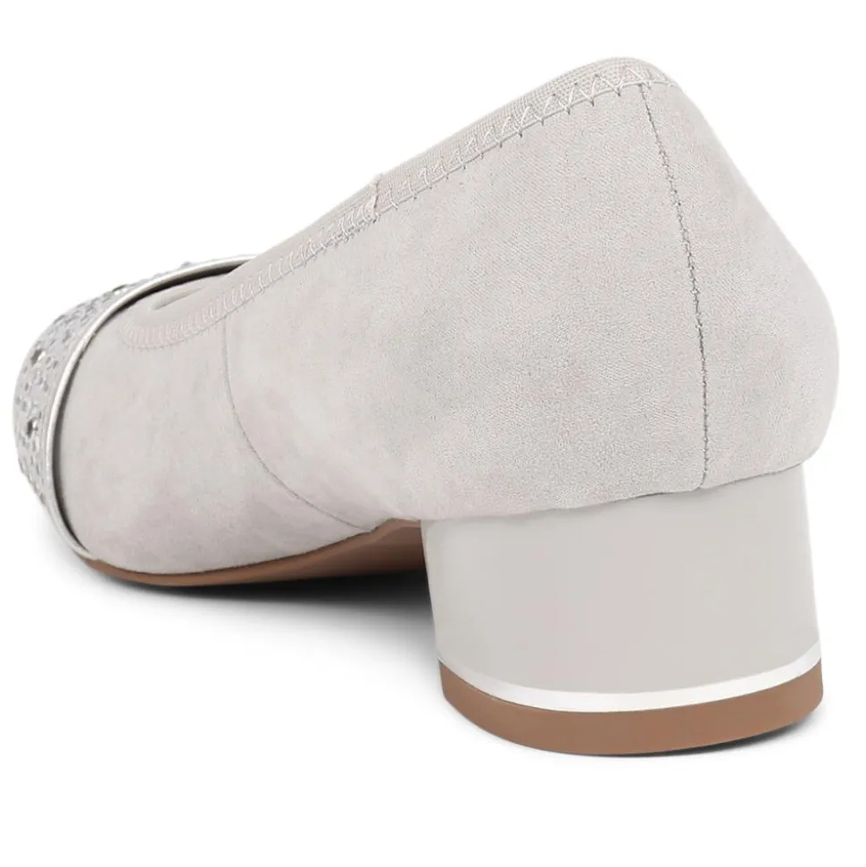 Block Heeled Court Shoes - Light Grey