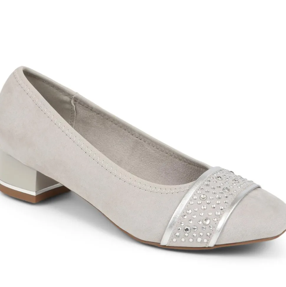 Block Heeled Court Shoes - Light Grey