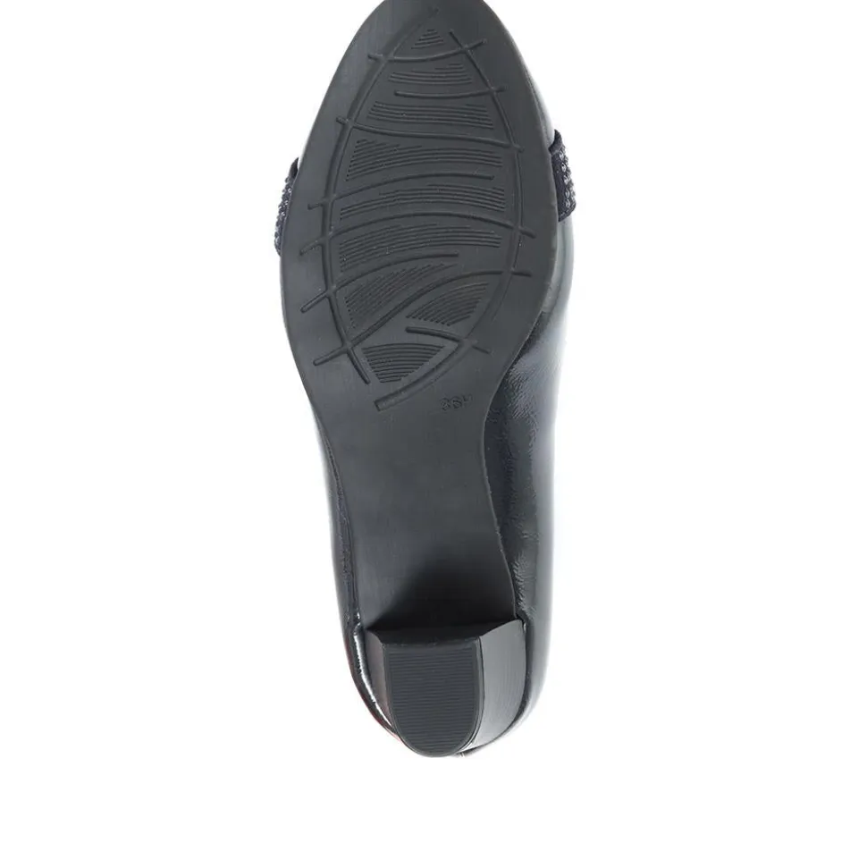 Block Heeled Court Shoes - Navy Patent