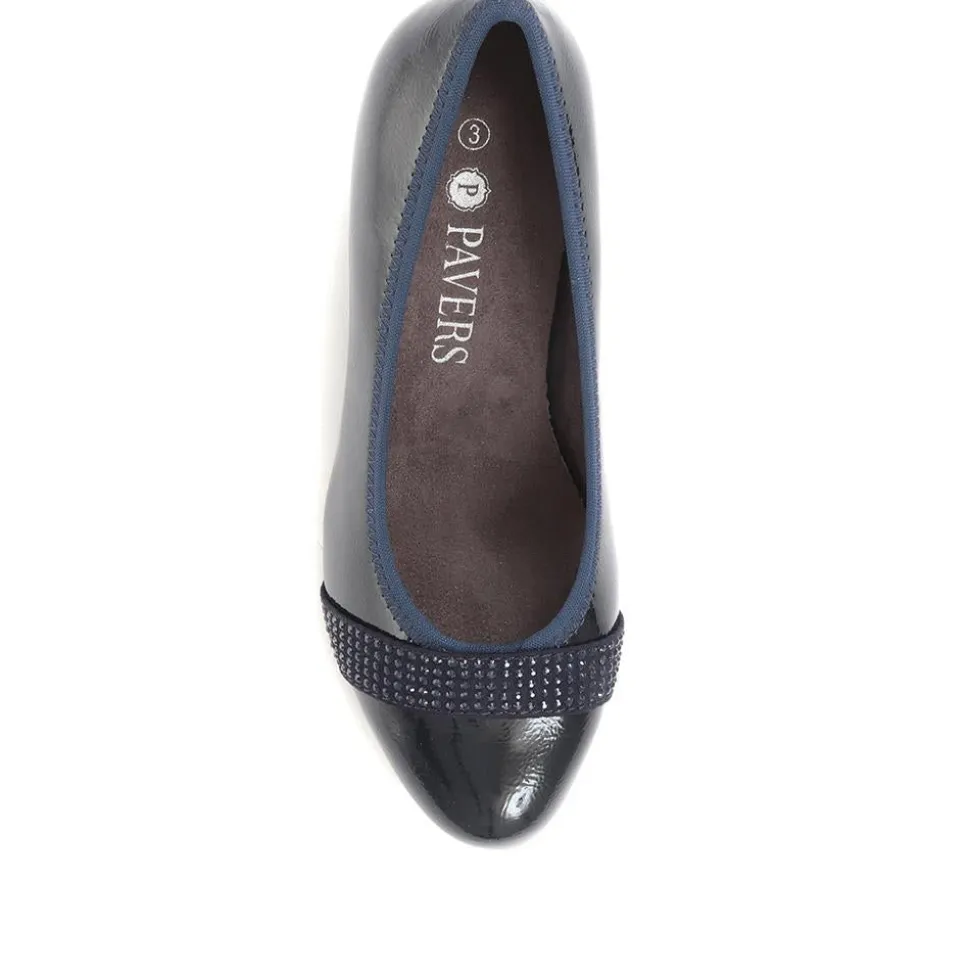 Block Heeled Court Shoes - Navy Patent