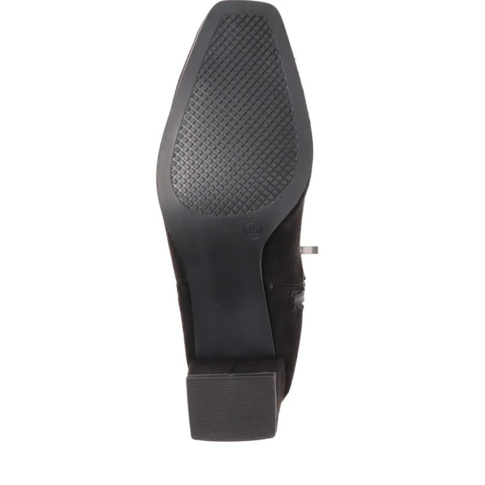 Block-Heeled Long Boots - Black