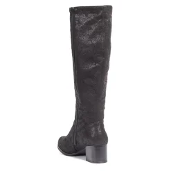 Block-Heeled Long Boots - Black
