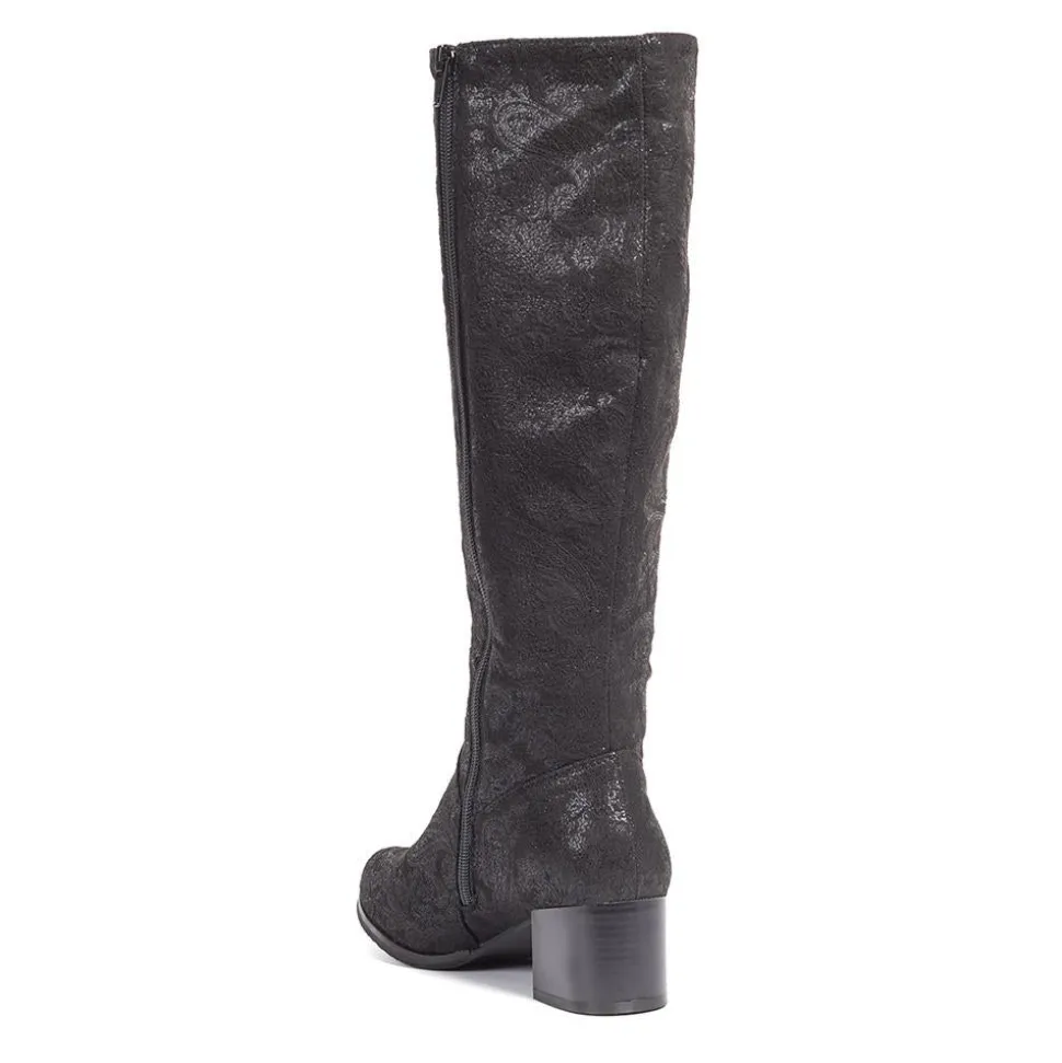 Block-Heeled Long Boots - Black
