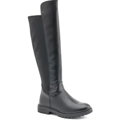 Block-Heeled Long Boots - Black