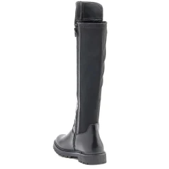 Block-Heeled Long Boots - Black