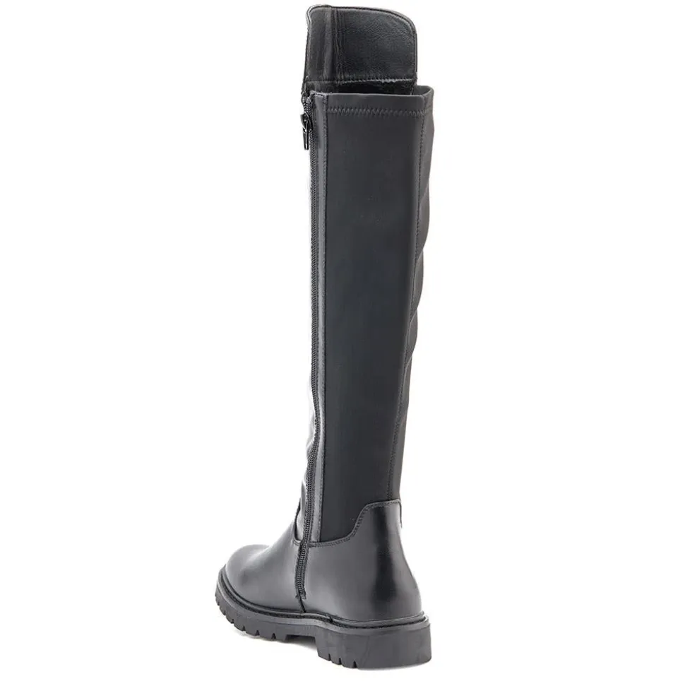 Block-Heeled Long Boots - Black