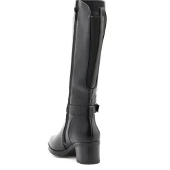 Block-Heeled Long Boots - Black