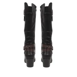 Block-Heeled Long Boots - Black