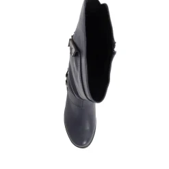 Block-Heeled Long Boots - Blue