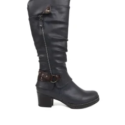 Block-Heeled Long Boots - Blue